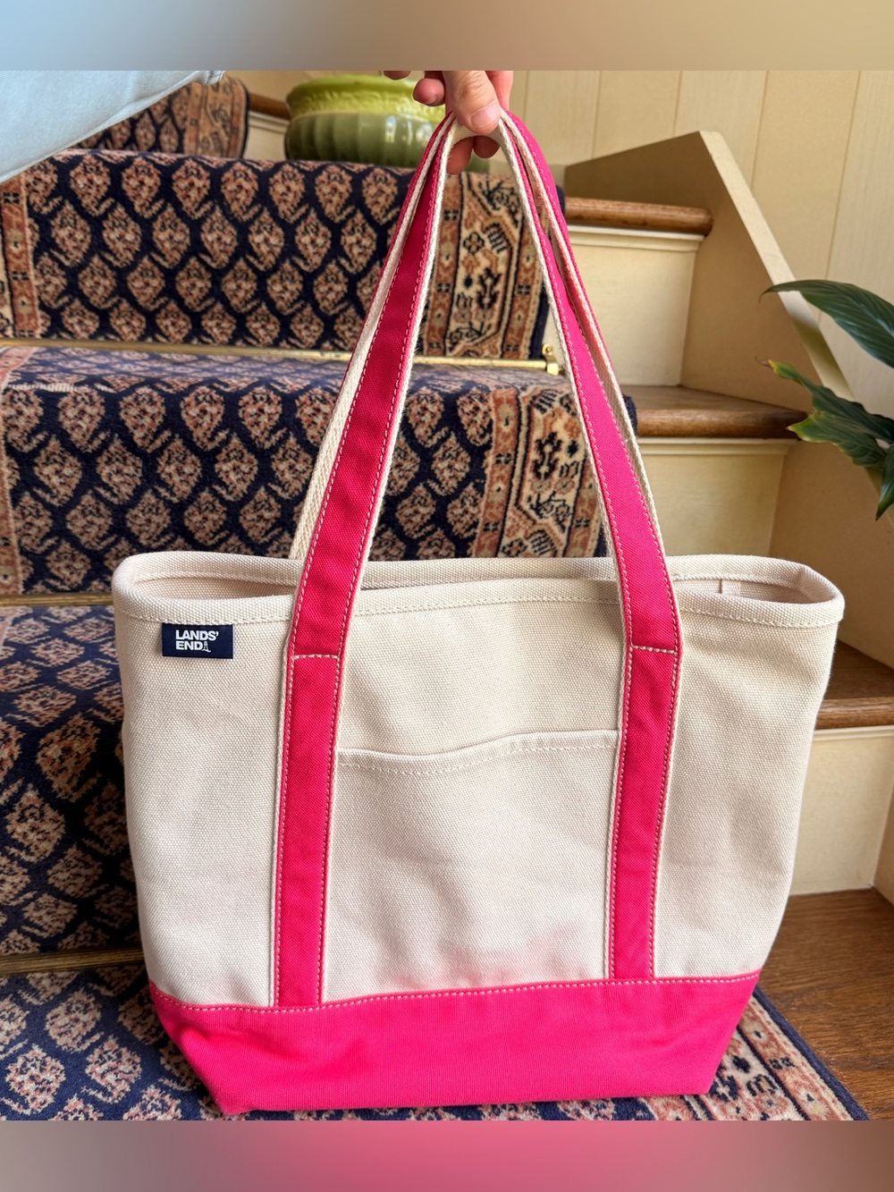 Lands' End Women's Medium Canvas Tote Bag in Hot Pink